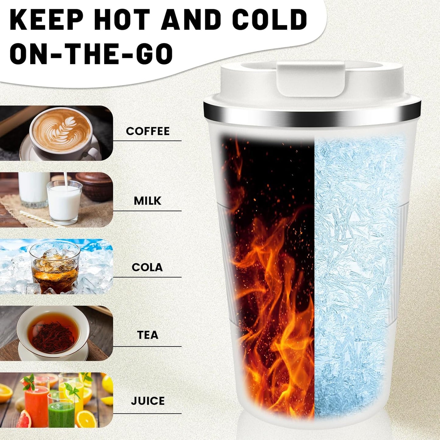 Insulated Coffee Tumblers with Flip Lid 12oz / 17oz, Stainless Steel Travel Coffee Mug Leak Proof, Vacuum Insulated Coffee Mug Reusable Cup, Keeps Cold and Hot for Coffee Tea