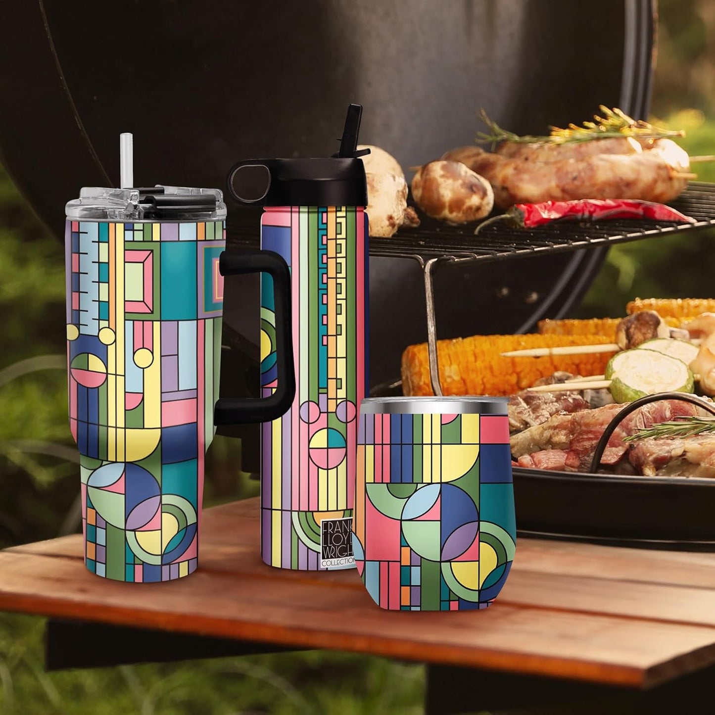 RainCaper 18/8 Stainless Steel Insulated Water Tumbler with Straw | 30oz, BPA-Free, Double Wall for Hot & Cold | Travel-Friendly, Cup Holder Ready (Frank Lloyd Wright Saguaro Forms)