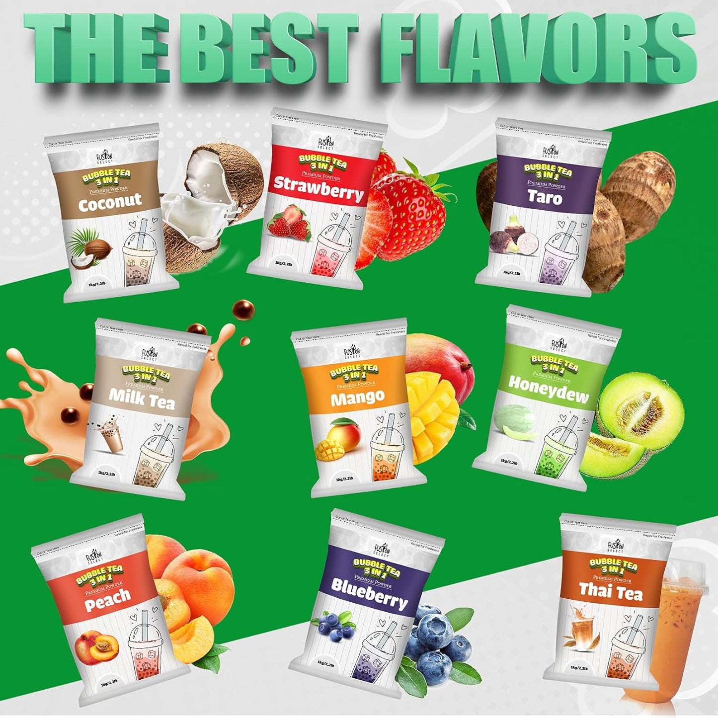 Fusion Select 2.2lb Lychee Tea Powder Flavored-3-in-1 Drink Powder with Cream & Sugar - Instant Pre-Mixed Beverage for Hot or Cold Blends or Yummy Frappes Bubble Tea, Boba Tea Lychee