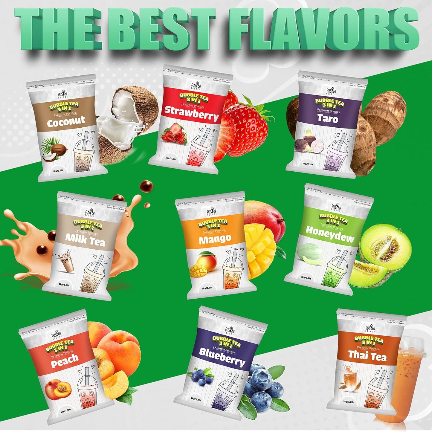 Fusion Select 2.2lb Brown Sugar Milk Tea Powder Flavored-3-in-1 Drink Powder with Cream & Sugar - Instant Pre-Mixed Beverage for Hot or Cold Blends or Yummy Frappes