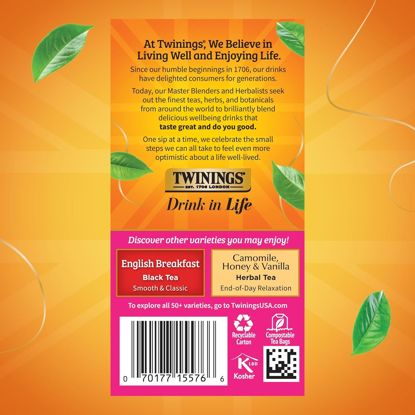 Twinings English Afternoon Black Tea Individually Wrapped Bags, 20 Count (Pack of 1), Smooth & Slightly Sweet, Caffeinated, Enjoy Hot or Iced, 20 Teabags