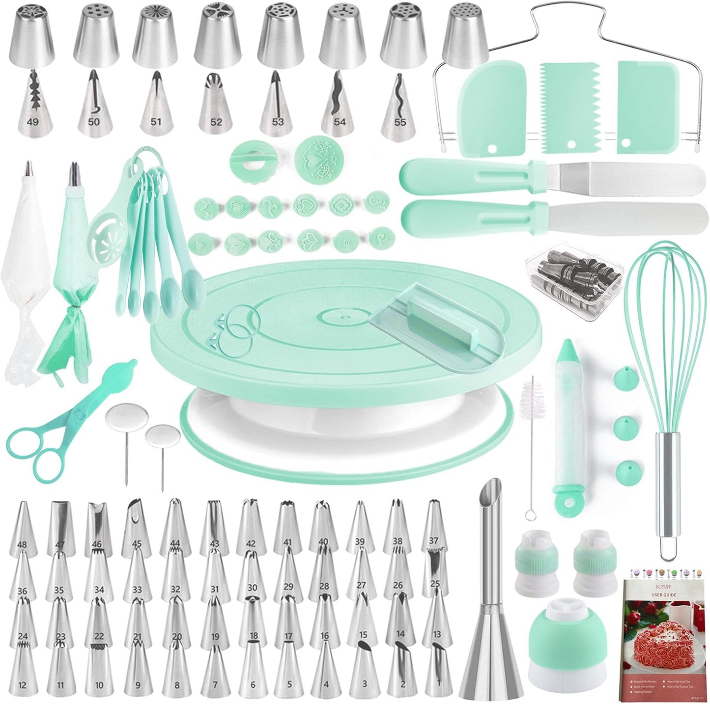 Cake Decorating Kit,137pcs Cake Decorating Supplies with Cake Turntable for Decorating,Pastry Piping Bag,Russian Piping Tips Baking Tools, Cake Baking Supplies for Beginners(Green)