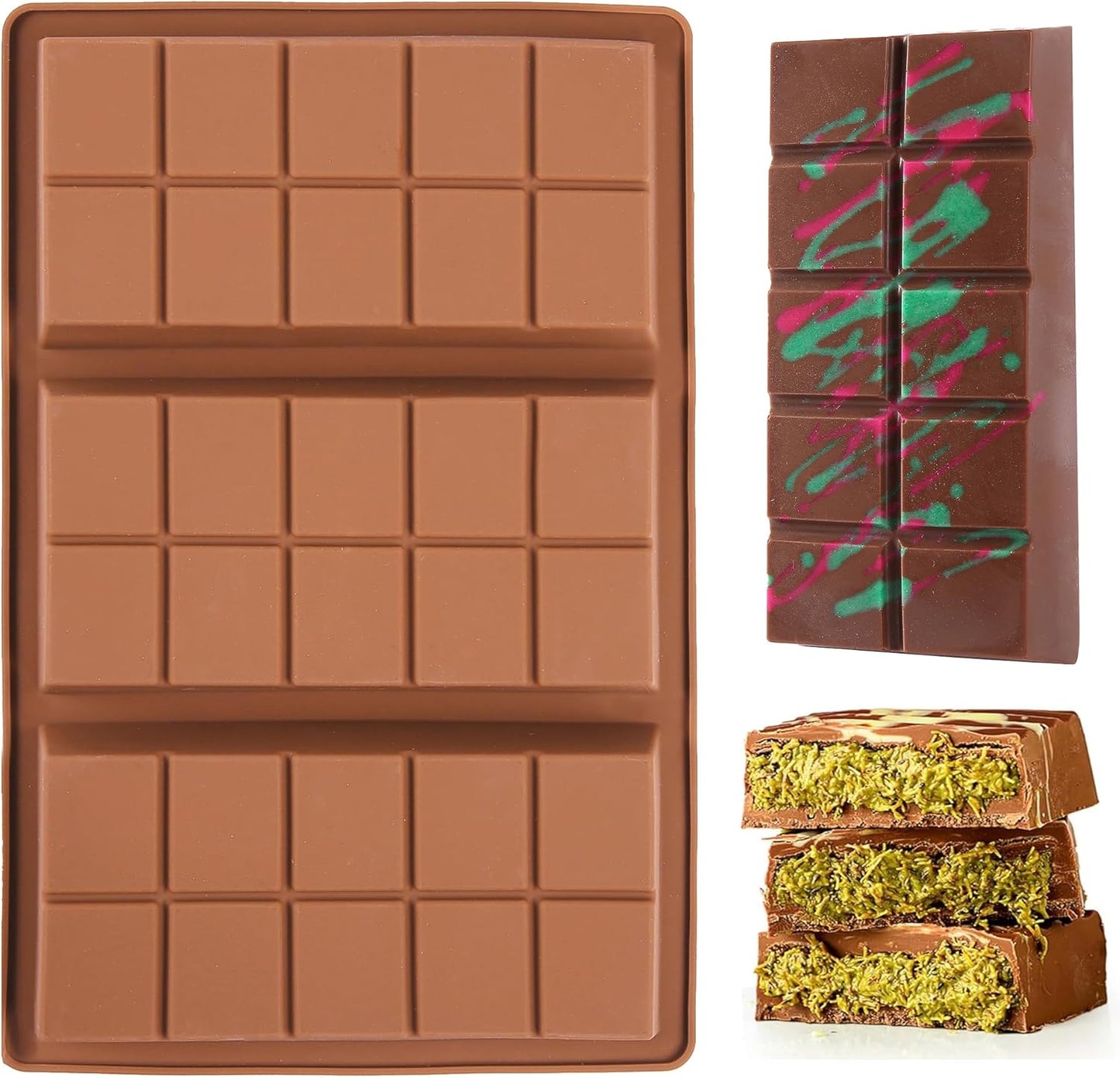 1 Inch Deep Chocolate Bar Mold, 3 Cavity Large Dubai Chocolate Molds, Thick Candy Bar Mould for Filling（1 Pack）