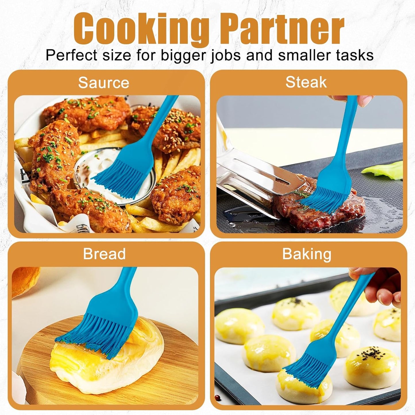 Silicone Basting Brush 2 Pcs Pastry Brush for Oil, BBQ, Grill, Sauce Baking Cooking, Dishwasher Safe (Blue)