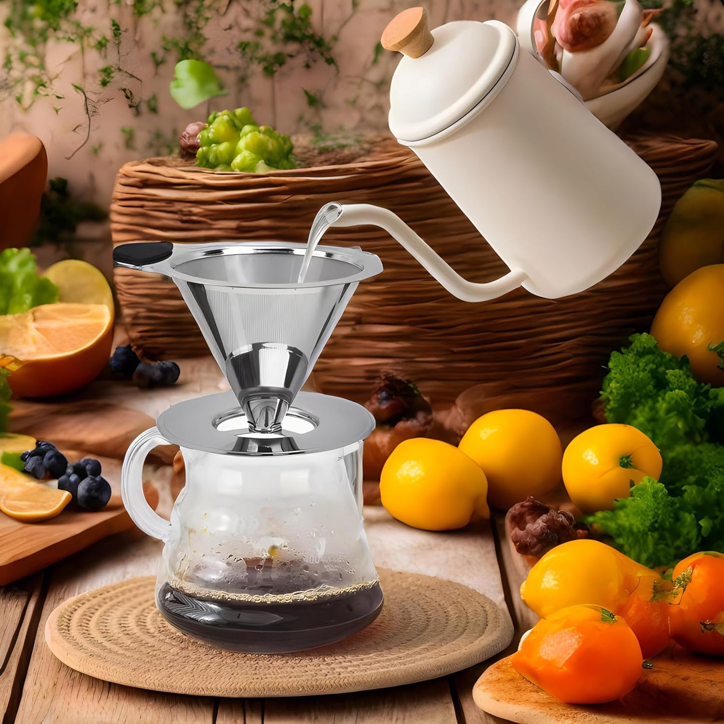 Pour Over Coffee Dripper Stainless Steel Reusable Cone Coffee Filters #2