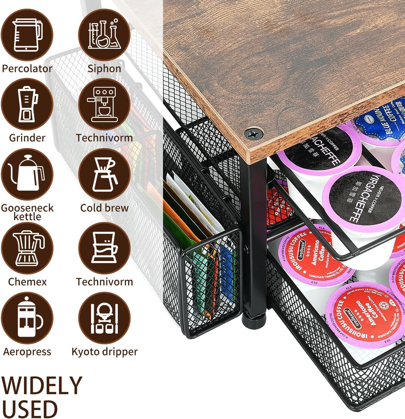 Spacrea K Cup Holder Organizer, Coffee Pod Holder for Countertop with 2 Tier Sliding Storage Drawer and Coffee Accessories Holder, 63 Large Capacity or 80 Small Capsules, Home Kitchen