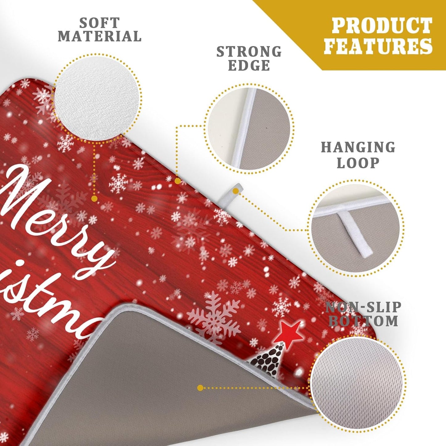 Merry Christmas Tree Red Dish Drying Mat for Kitchen Counter,Winter Snowflake Pine Drying Mat 18 x 24 Inch with Absorbent Reversible Microfiber Dish Drying Pad for Coffee Bar