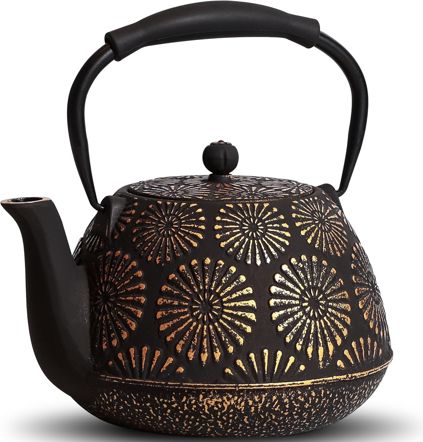 Cast Iron Teapot, 40oz Tea Kettle with Infuser for Stove Top, Sakura Design Japanese Tea Pot for Tea&Coffee Coated with Enameled Interior, Silicone Handle 1200ml black