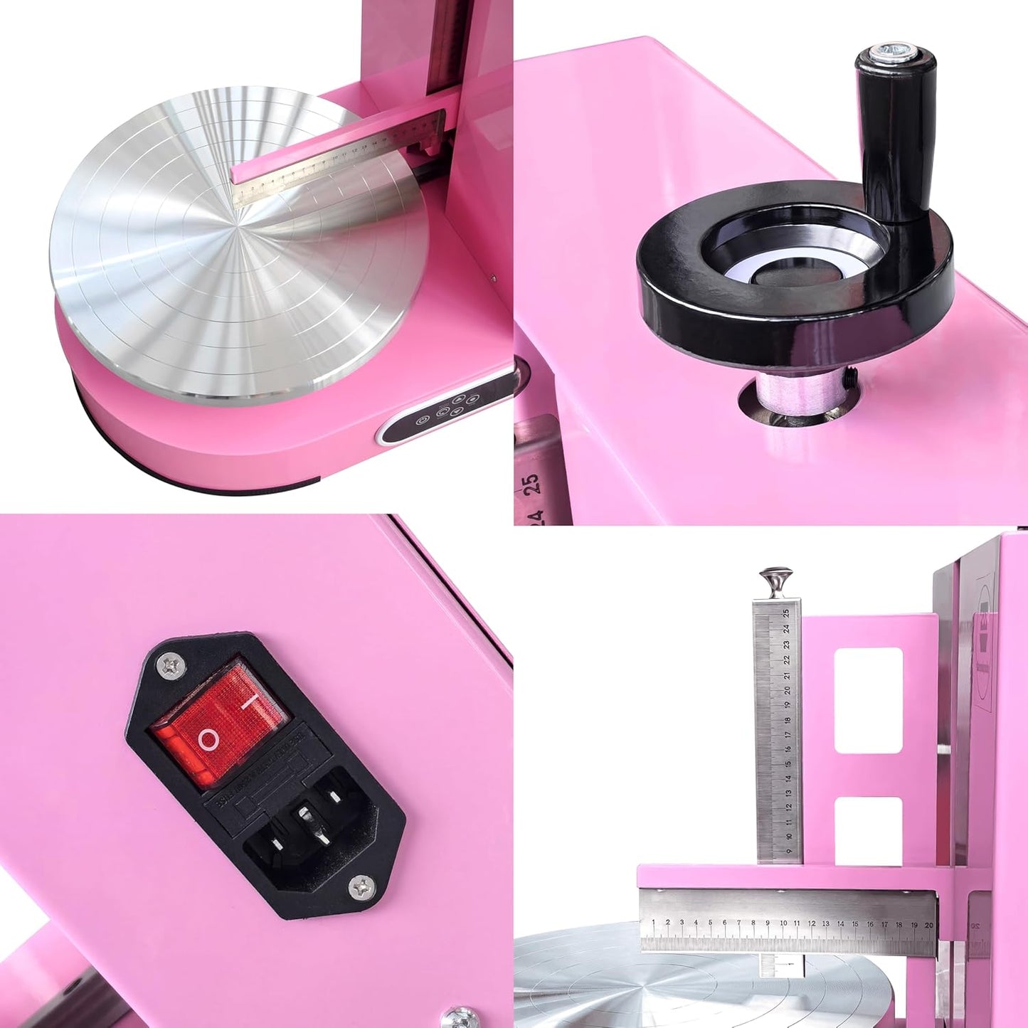 Semi Automatic Birthday Cake Smoothing Coating Machine, AC110V 4-14in Cake Cream Spreading Machine, Cakes Decorating Cream Coating Machine Turntable with Graduated Scraper, Baking Supplies (Pink)