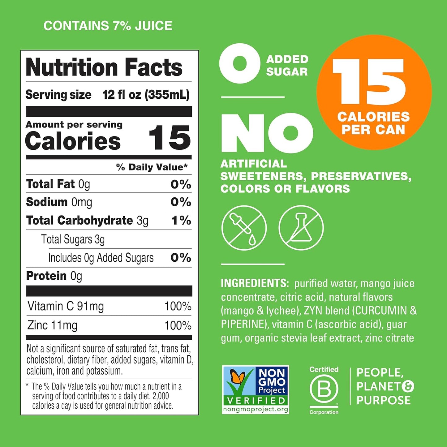 ZYN Turmeric Wellness Drink (6 Pack), Mango Lychee Flavored Turmeric Curcumin Drink with Black Pepper, No Added Sugar, Low Carb & Low Calorie Drink, Clean Alternative