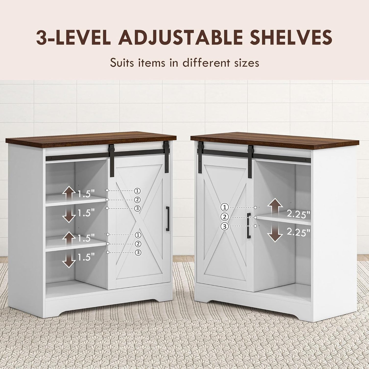 HOMCOM Farmhouse Coffee Bar Cabinet, 33" Buffet Sideboard with Sliding Barn Door and Adjustable Shelf, Kitchen Buffet Cabinet, White