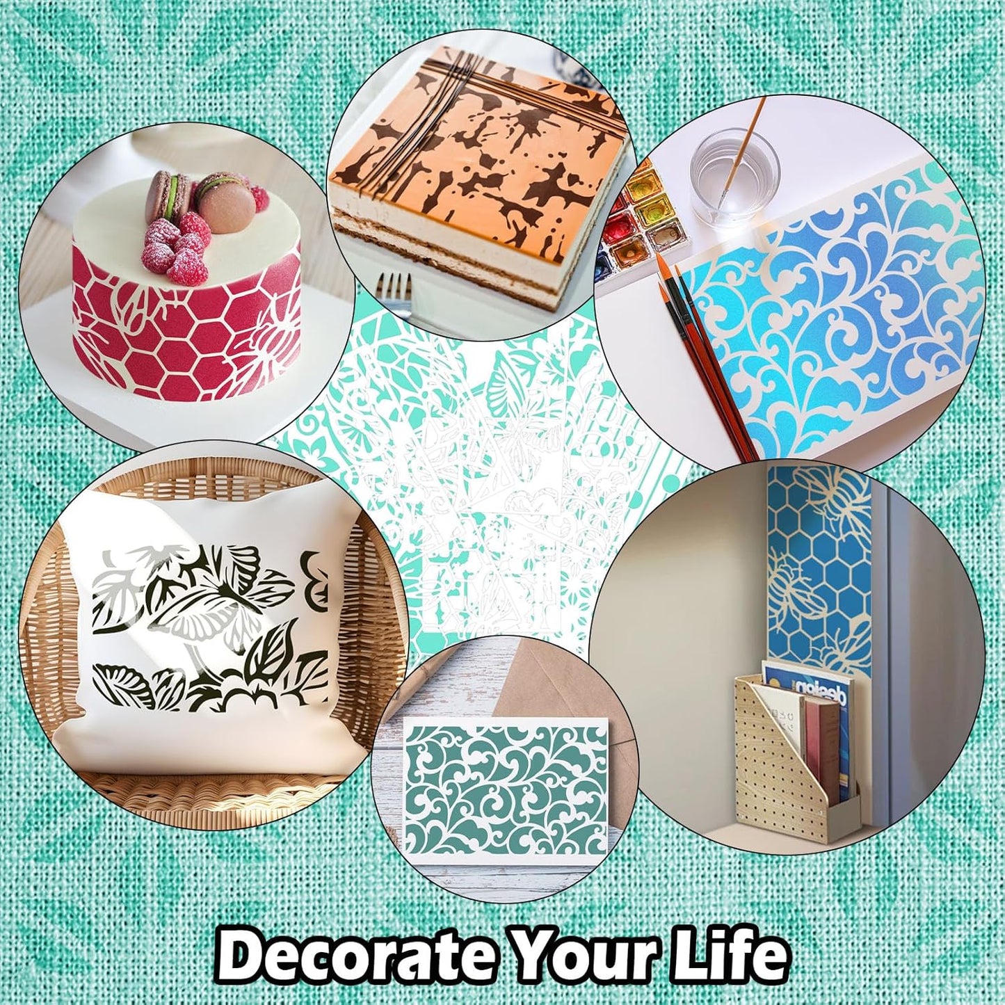 Yazhiji 8PCS Geometric Stencils for Painting, Reusable Large Size Geometric Painting Stencils Abstract Layering Stencil for Painting on Wood Canvas Furniture Wall Floor Decor Drawing DIY Art Supplies