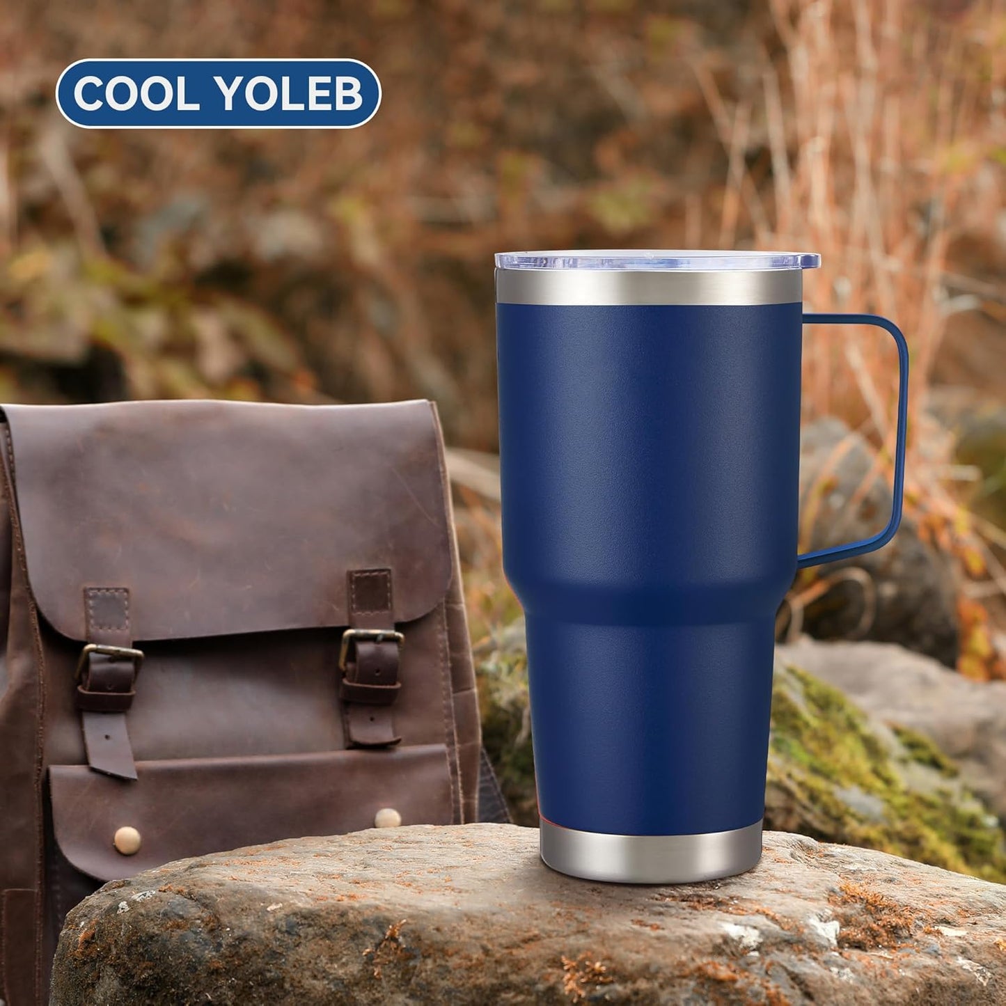 30 oz Tumbler with Handle and Lid, Stainless Steel Tumblers Bulk Double Wall Vacuum Insulated Travel Mug Leak Proof Cup Keep Drinks Cold and Hot Navy, 8 Pack