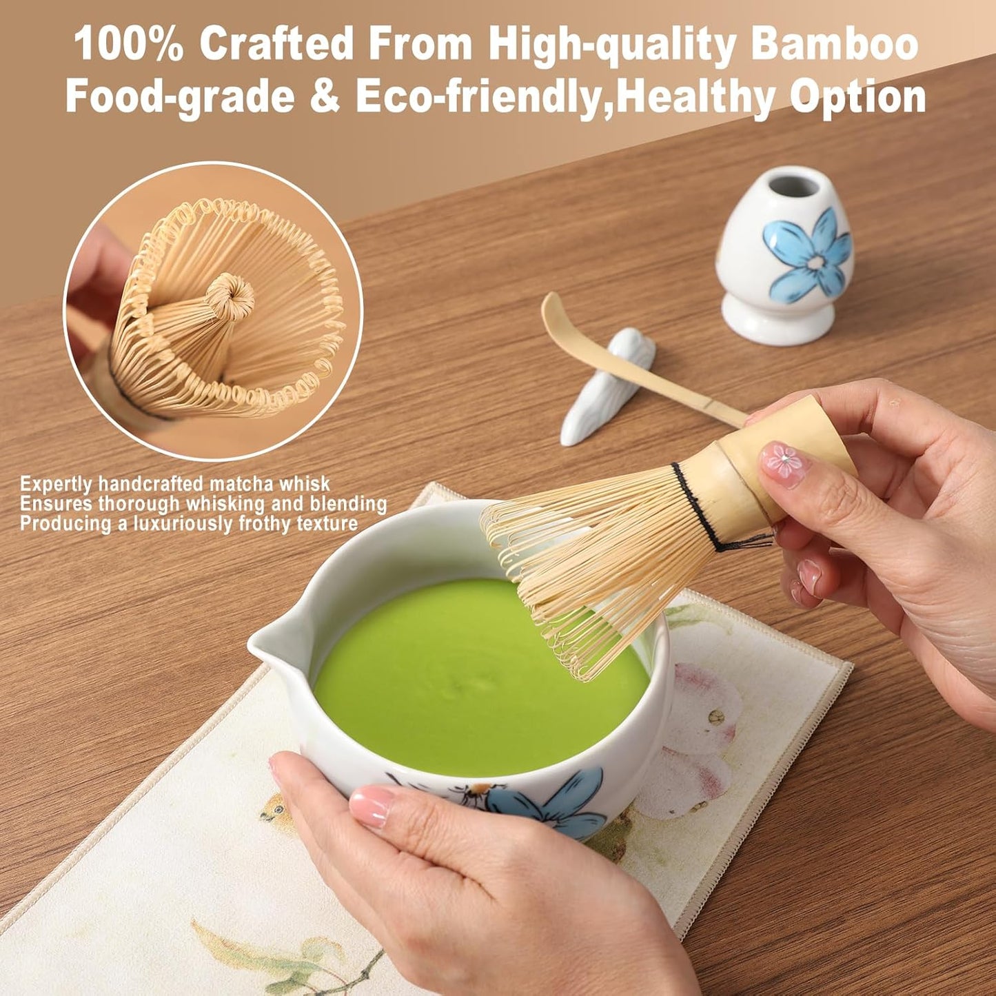 Matcha Whisk Set Cute,8pcs Matcha Set Whisk And Bowl,Matcha Kit Set With Bamboo Whisk,Ceramic Matcha Bowl,Sifter,Scoop,Holder,Towel,Stand,Spoon,Unique Gift for Japanese Matcha Tea Lover