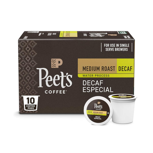 Peet's Coffee, Medium Roast Decaf Single Serve Coffee Pods - Decaf Especial 10 Count (1 Box of 10 Pods)