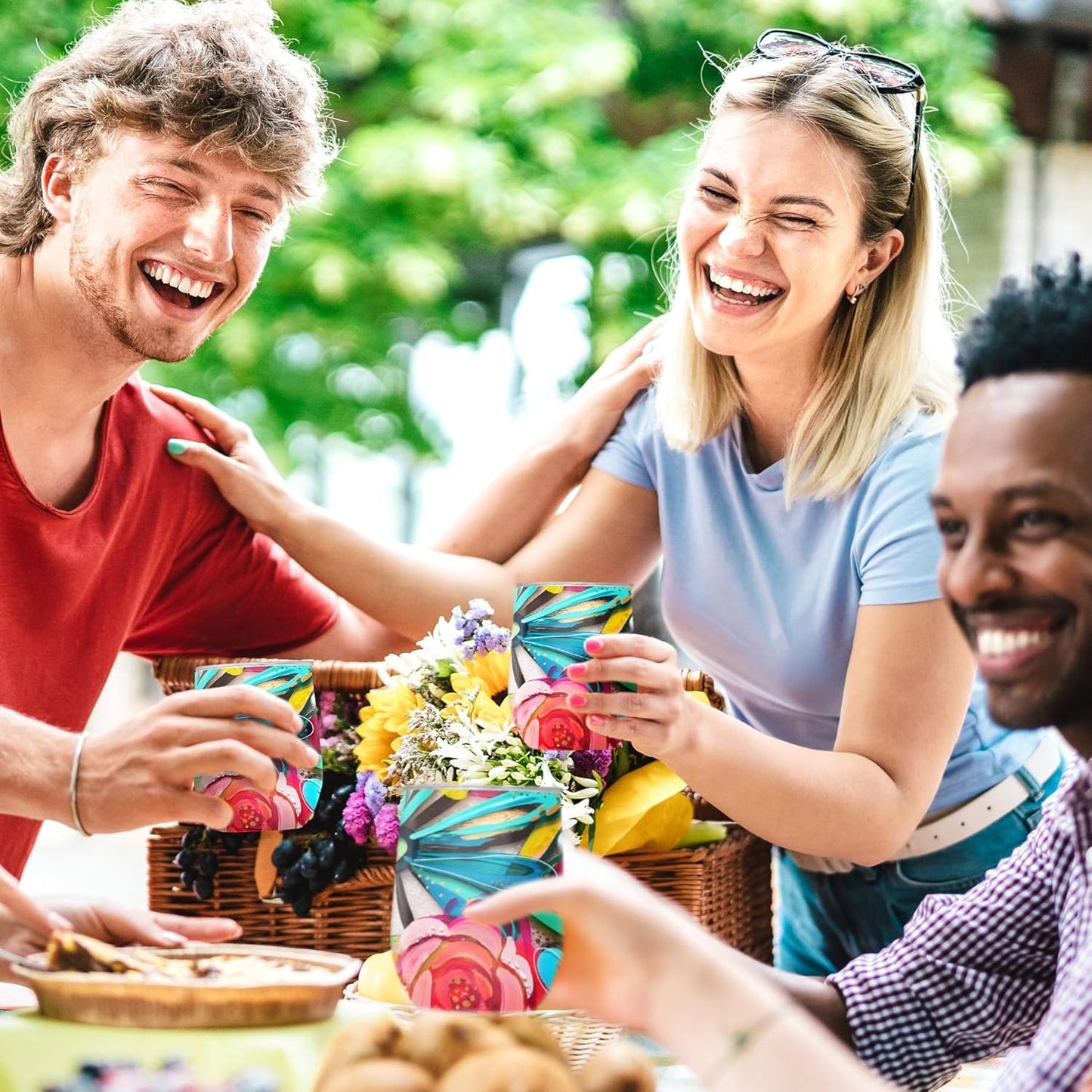RainCaper 18/8 Stainless Steel Insulated Water Tumbler with Straw | 30oz, BPA-Free, Double Wall for Hot & Cold | Travel-Friendly, Cup Holder Ready (EttaVee Flowers On Glass)