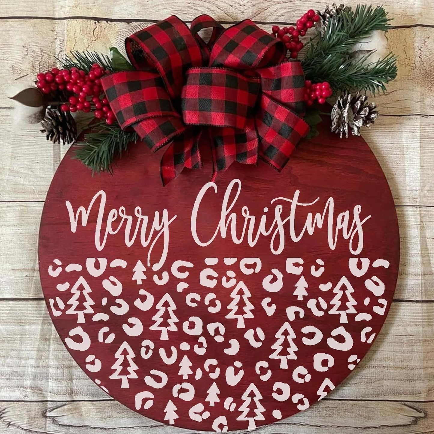 Christmas Stencils for Painting on Wood 12” Large Christmas Stencil Reusable Half Round Holiday Drawing Templates for Painting on Wood DIY Crafts Doormat Canvas Window Decor