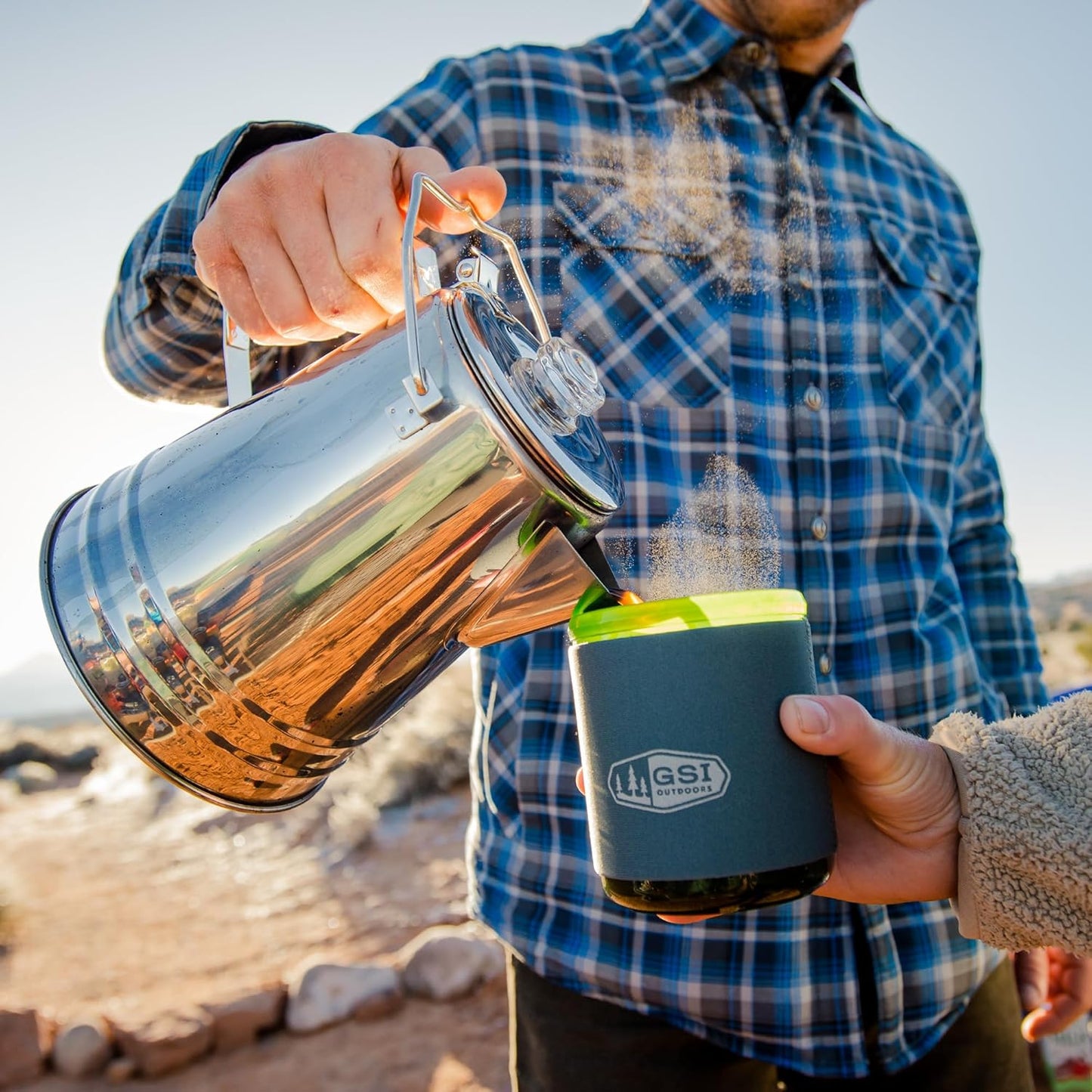 GSI Outdoors Percolator Coffee Pot I Glacier Stainless Steel Ultra-Rugged for Brewing Coffee Over Stove and Fire | Ideal for Group Camping, 28 Cup