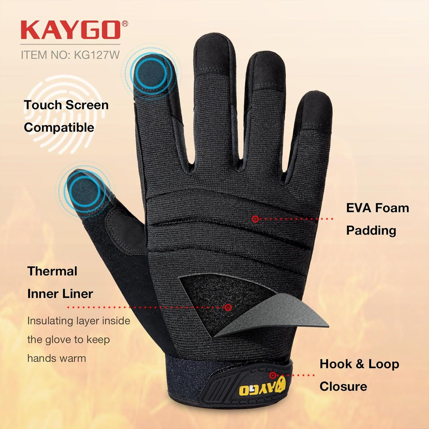 KAYGO Insulated Mechanic Work Gloves,3 Pairs KG127W Winter Thermal Safety Work Gloves for Men and Women, Double Lining,Heavy duty,Improved dexterity,Excellent Grip,Ideal for outdoor jobs,L
