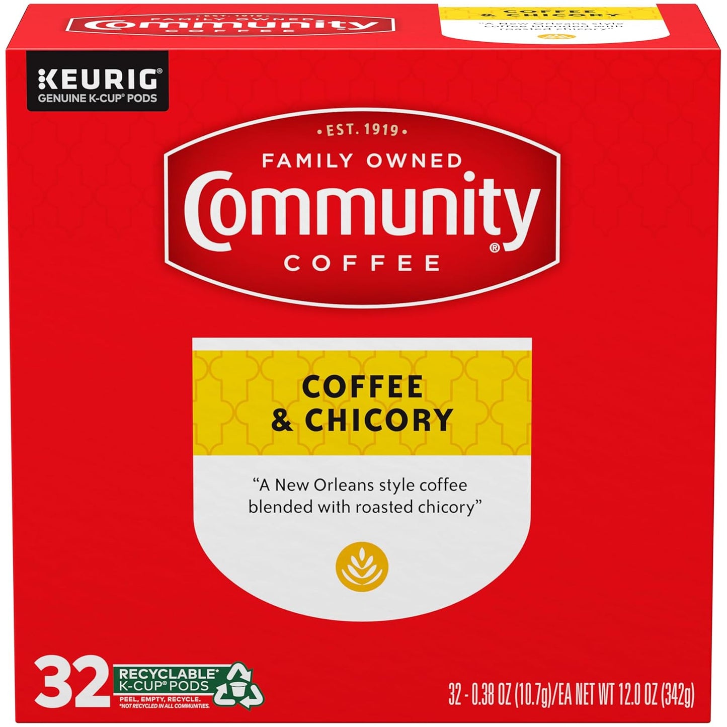 Community Coffee Coffee and Chicory Medium-Dark Roast Single Serve Keurig K-Cup Pods 32 ct Box
