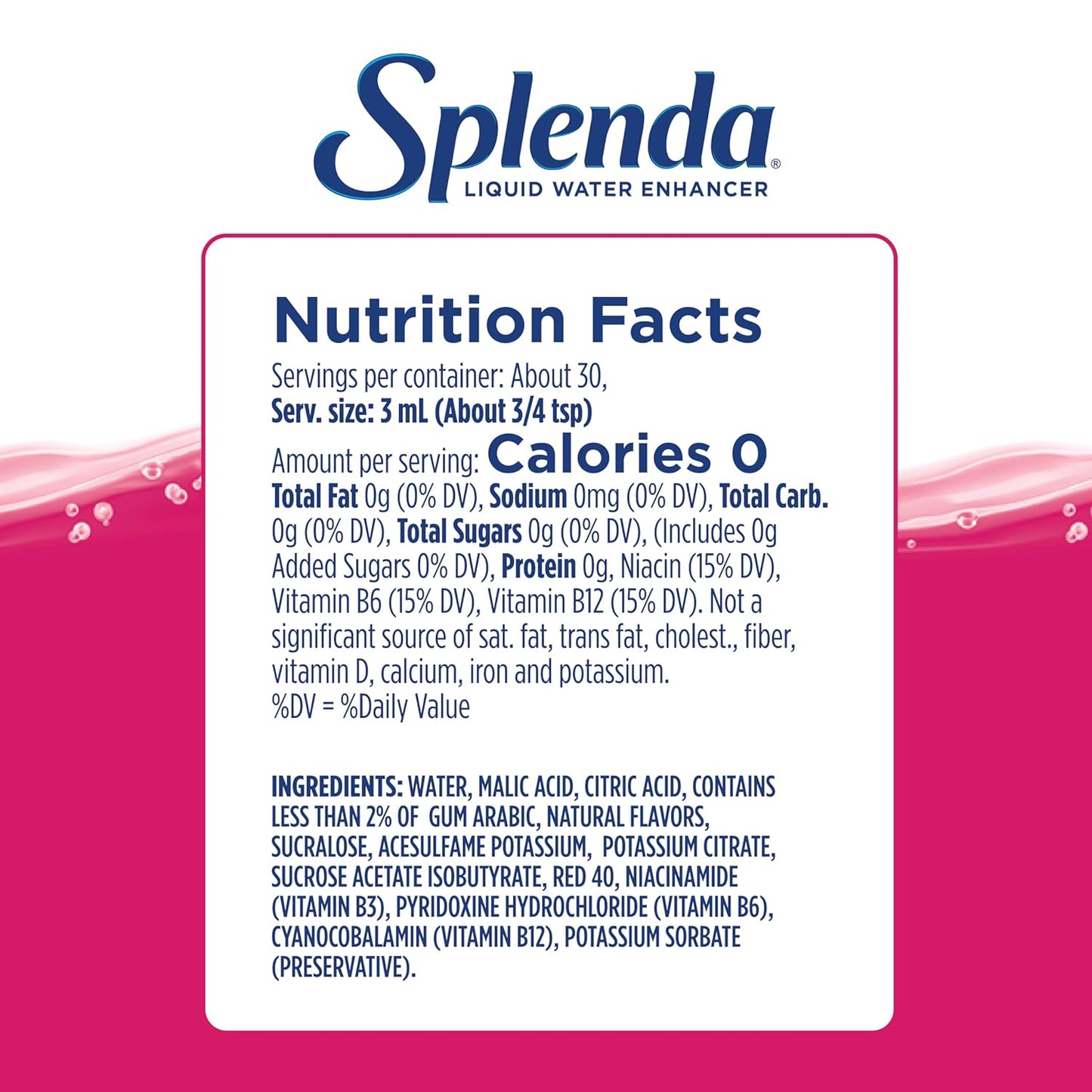SPLENDA Liquid Water Enhancer Drops, Sugar Free, Zero Calorie, Natural Flavor, Concentrated Drink Mix, 3.11 Fl Oz Each Bottle (Strawberry Watermelon, 1 Pack)
