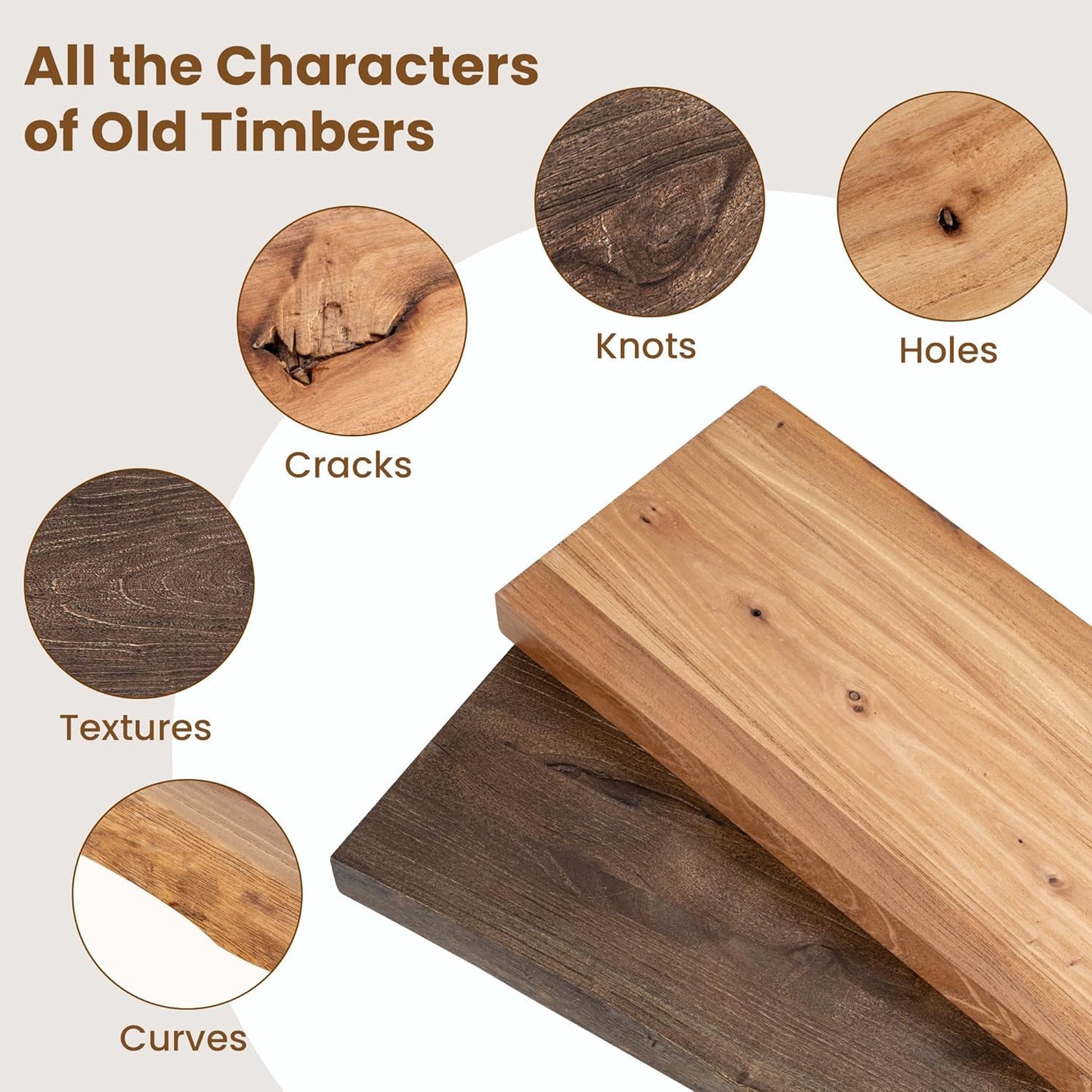 Floating Shelves for Wall Decor, Rustic Solid Elm Wood Live Edge Floating Shelves Wall Mounted, Wall Shelves with Invisible Bracket for Living Room Bathroom Bedroom Kitchen, 55 Inch, Walnut