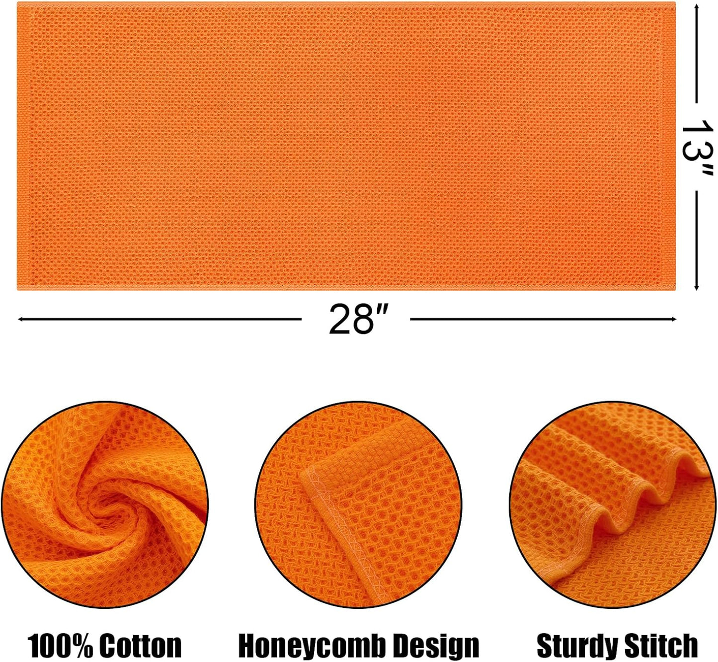 Kitinjoy 100% Cotton Waffle Weave Kitchen Towels, 4-Pack Super Soft and Absorbent Dish Towels for Drying Dishes, Kitchen Hand Towels, 13 in x 28 in, Orange