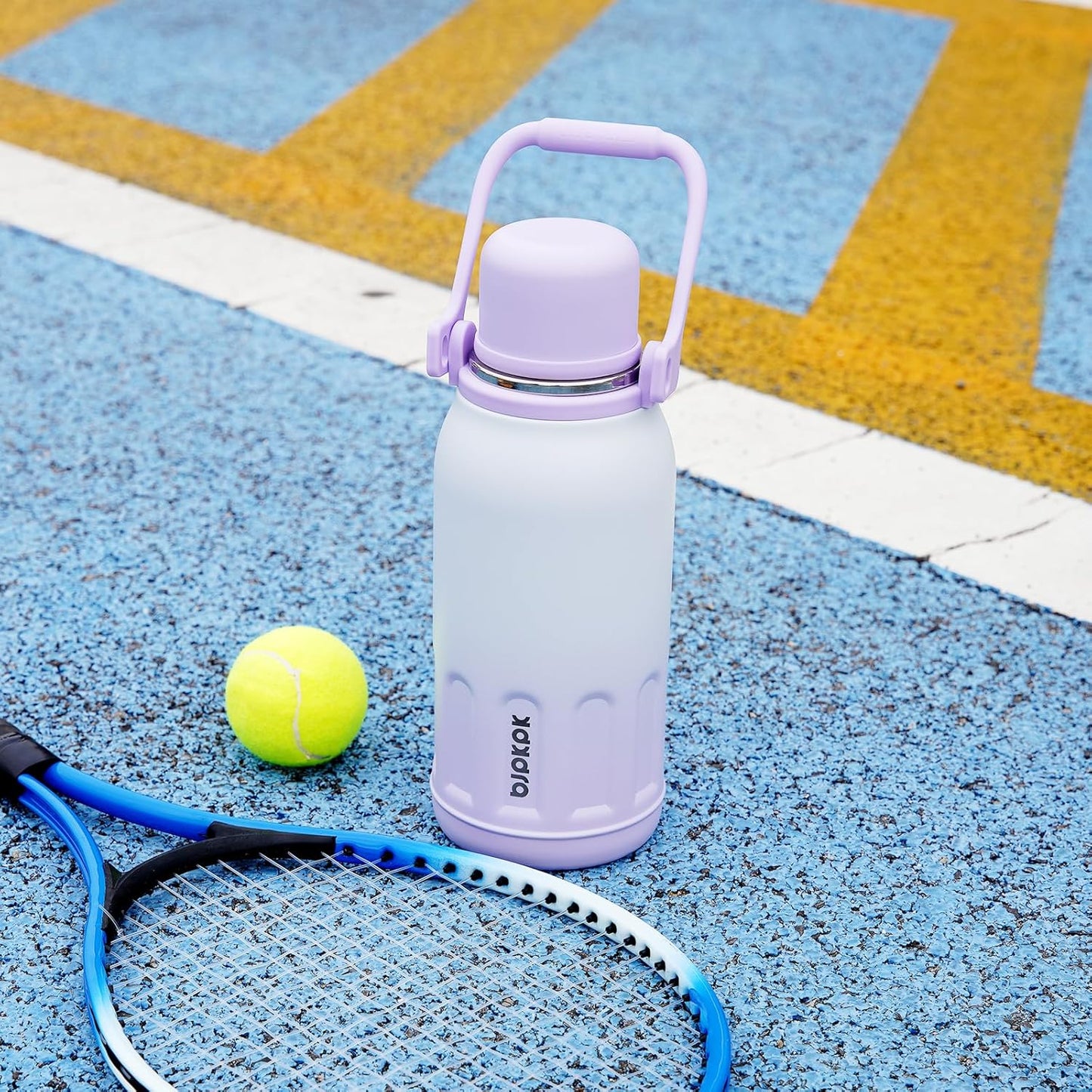 BJPKPK Insulated Water Bottle 40oz Stainless Steel Water Bottles Double Wall with Handle and Cup Lid Travel Metal Thermos,Light Pink