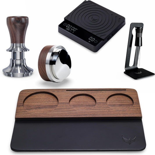54mm Espresso Puck Prep Kit For Breville – 30LB Calibrated Tamper, Leather Tamping Mat, Distribution Tool, Coffee Scale & Espresso Prep Tool