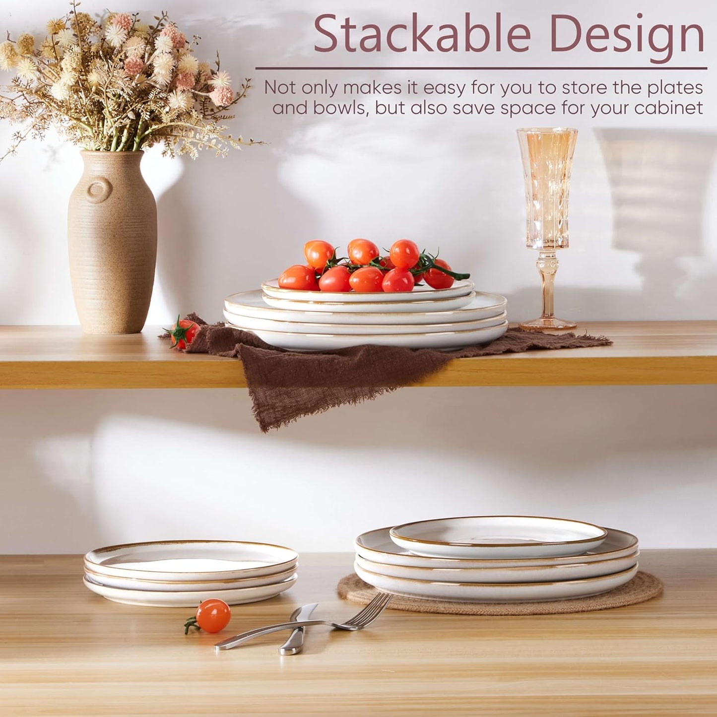 Herogo Ceramic 10.43 Inch Dinner Plates Set of 6, Stoneware Dinner Plate Set, Double Reactive Glaze Large Dinnerware Plates for Kitchen, Microwave, Oven & Dishwasher Safe, Ivory White