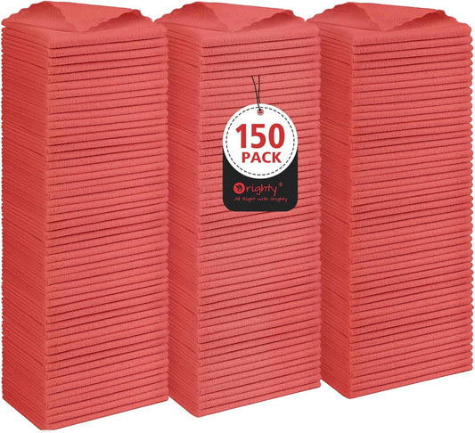 Orighty Cleaning Cloths Bulk, 150 Pack Shop Rags Reusable, Multi-Purpose Shop Towels for Cars, Microfiber Cleaning Rags for Automotive, Mechanic, Kitchen, Lint Free Towels 11.5’’ x 11.5’’, Red