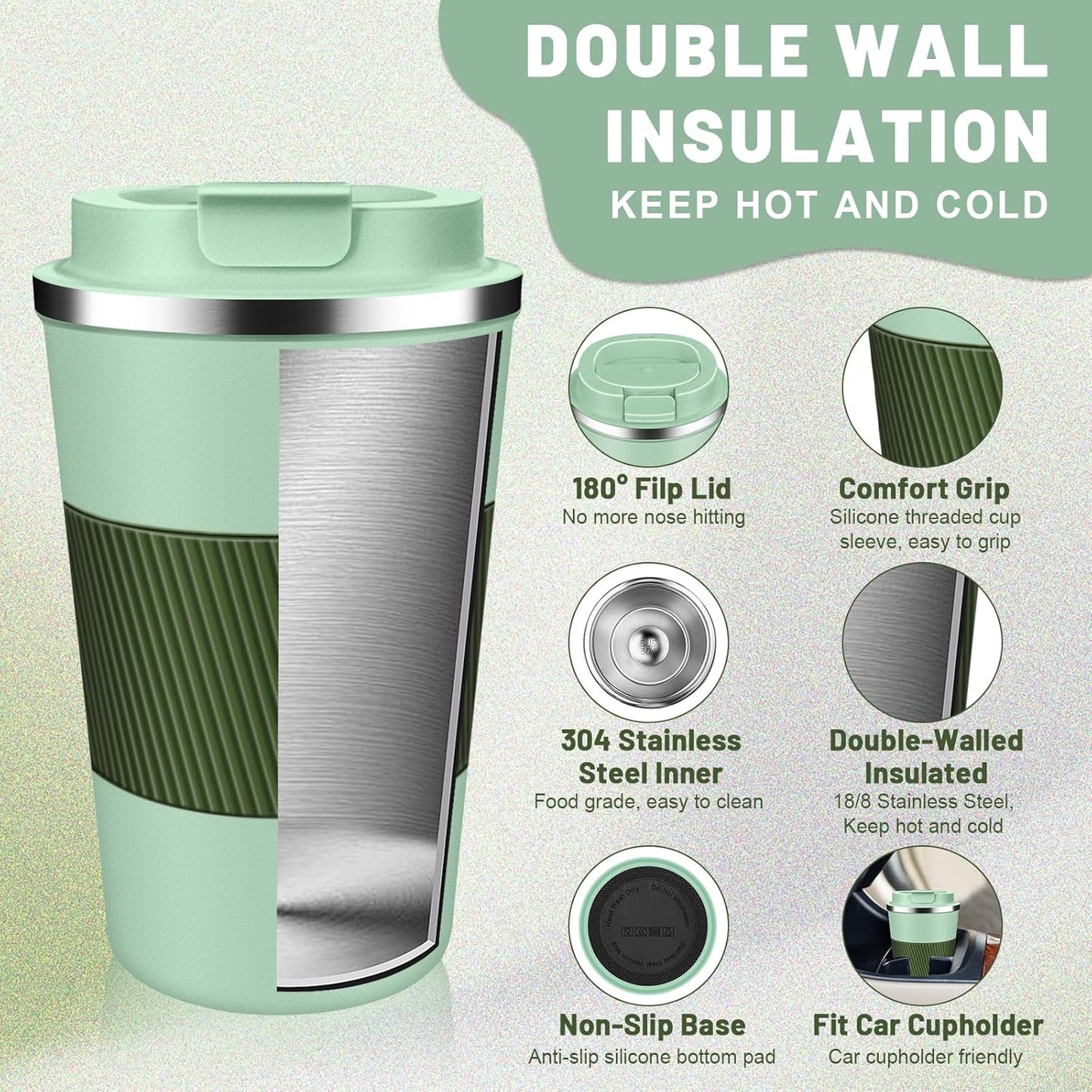 Insulated Coffee Tumblers with Flip Lid 12oz / 17oz, Stainless Steel Travel Coffee Mug Leak Proof, Vacuum Insulated Coffee Mug Reusable Cup, Keeps Cold and Hot for Coffee Tea