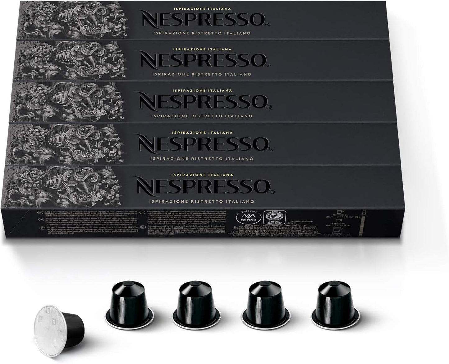 Nespresso Capsules Original Line, Ristretto Intenso, Dark Roast Coffee, 50 Count Coffee Pods