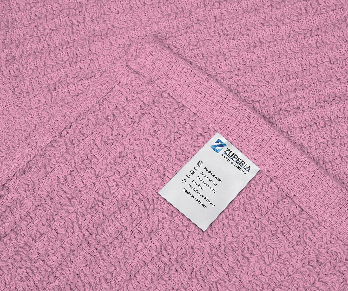 ZUPERIA Bar Mop Kitchen Towels - Pack of 12 (16" x19”) 100% Ring Spun Cotton - Dish Washcloths for Superb Cleaning and Less Lint - Highly Absorbent Dish Cloths and Dish Towels for Everyday use (Pink)