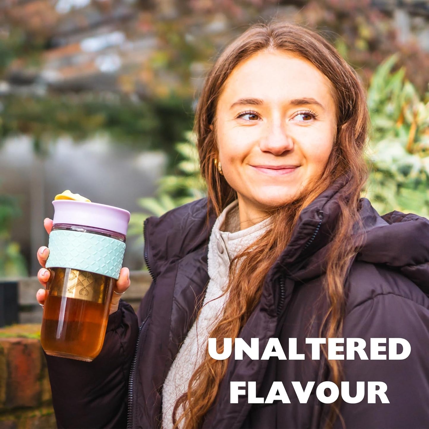 Large Travel Mug Loose Tea Infuser - Detachable Tea Strainer with Spill Proof Lid - 18oz/530ml BPA-Free Reusable Glass Travel Coffee Cup with Silicone Band (Pink) (Black)