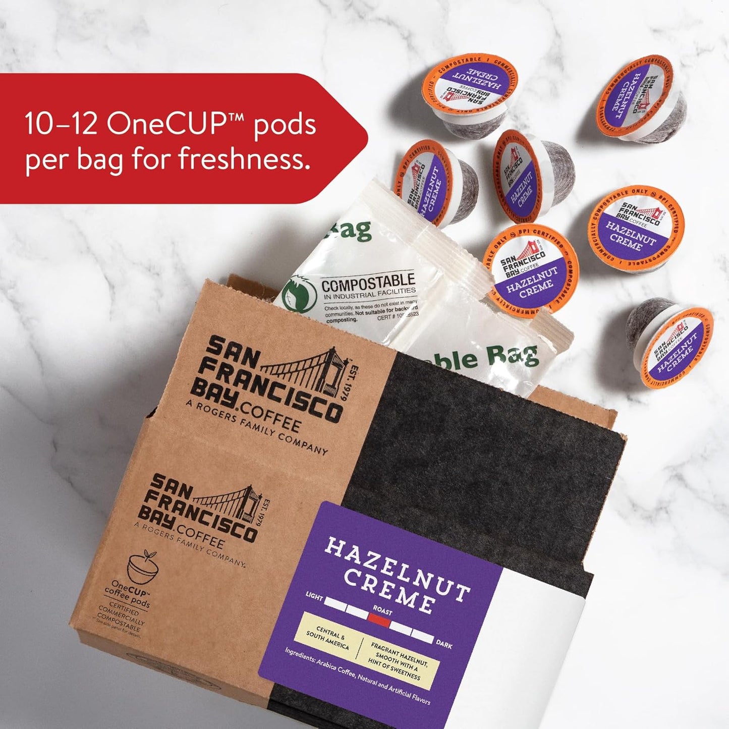 San Francisco Bay Compostable Coffee Pods - Hazelnut Crème (80 Ct) K Cup Compatible including Keurig 2.0, Flavored, Medium Roast