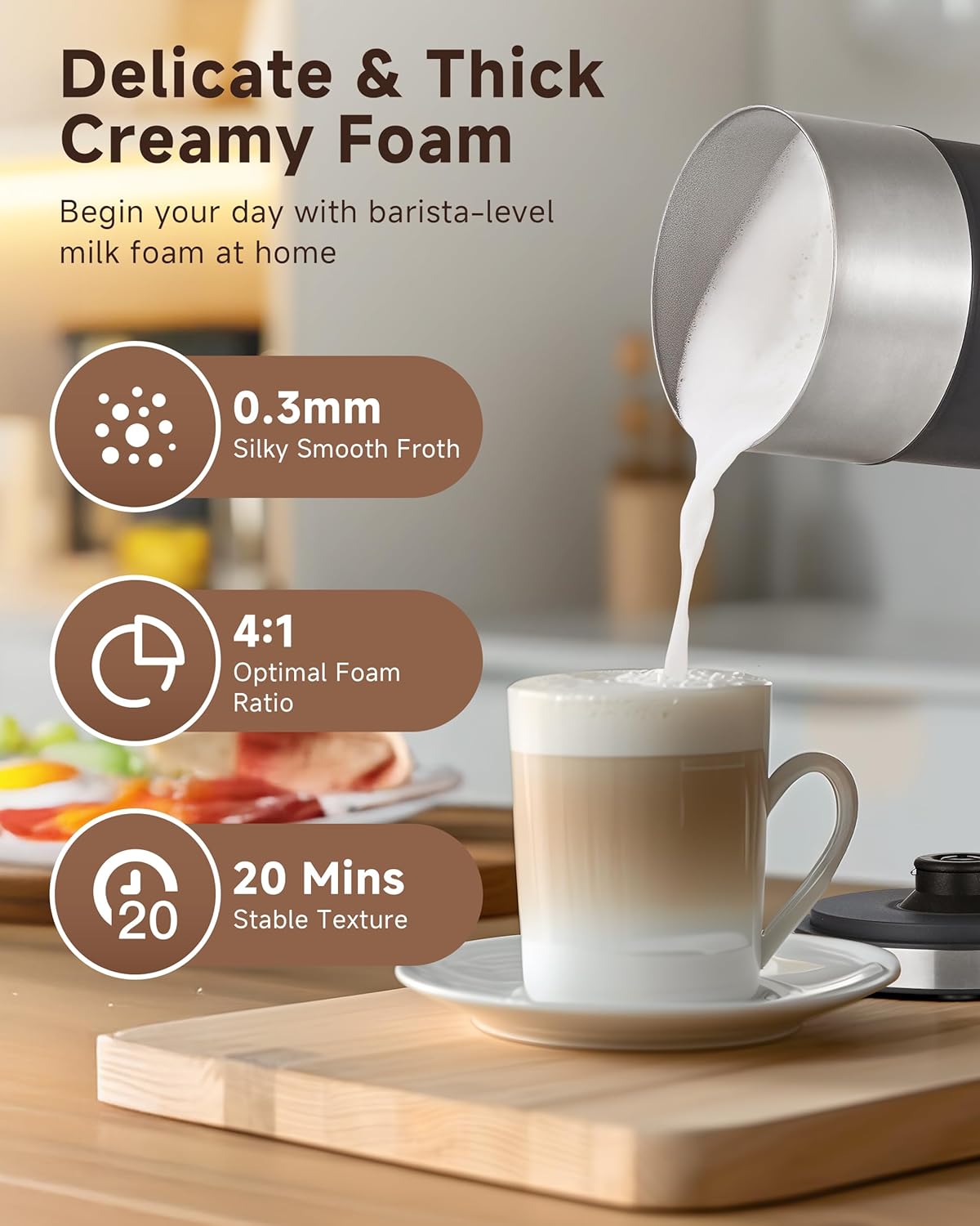 IPX6 Waterproof Electric Milk Frother and Steamer – 4-in-1 Coffee Frother for Hot & Cold Foam, Single-Button Control, Quick 80s Frothing, Milk Steamer for Lattes & Cappuccinos