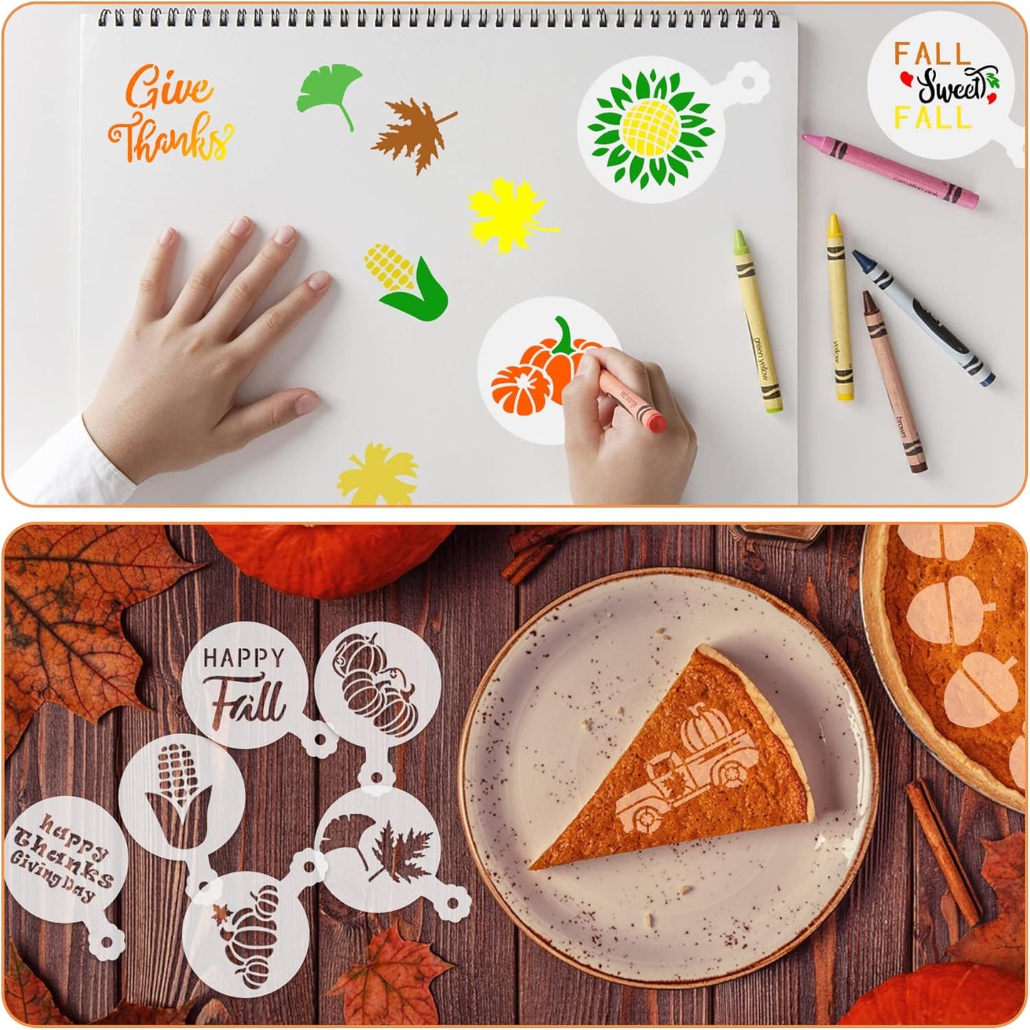 JULBEAR 36 Pieces Thanksgiving Stencils Fall Reusable Cookie Cake Stencils Templates Mold Tools for Decorating Autumn Holiday Cake DIY Baking Painting Dessert Coffee Decoration