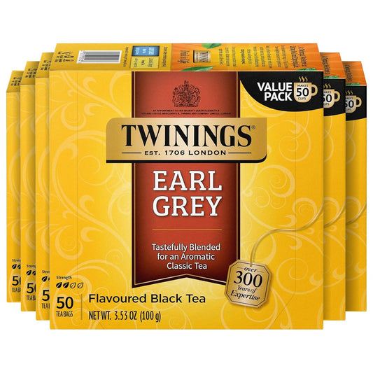 Twinings Earl Grey Black Tea Individually Wrapped Bags, 50 Count (Pack of 6), Flavoured with Citrus and Bergamot, Caffeinated, Enjoy Hot or Iced, 300 Teabags