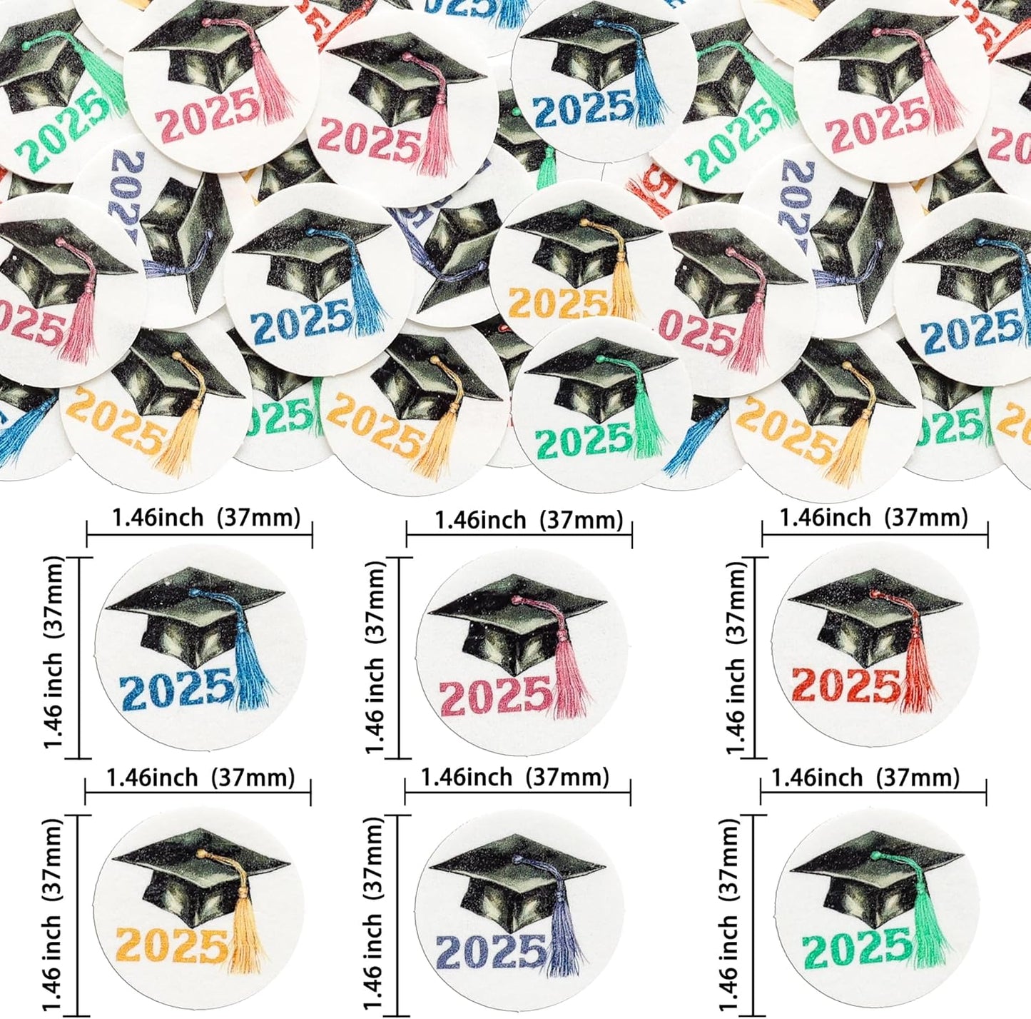 Gyufise 48Pcs Edible 2025 Graduation Theme Cupcake Toppers Wafer Paper Graduate Hat Grad Cap Cupcake Picks 2025 Students Graduation Theme Party Cake Decorations Supplies Multi