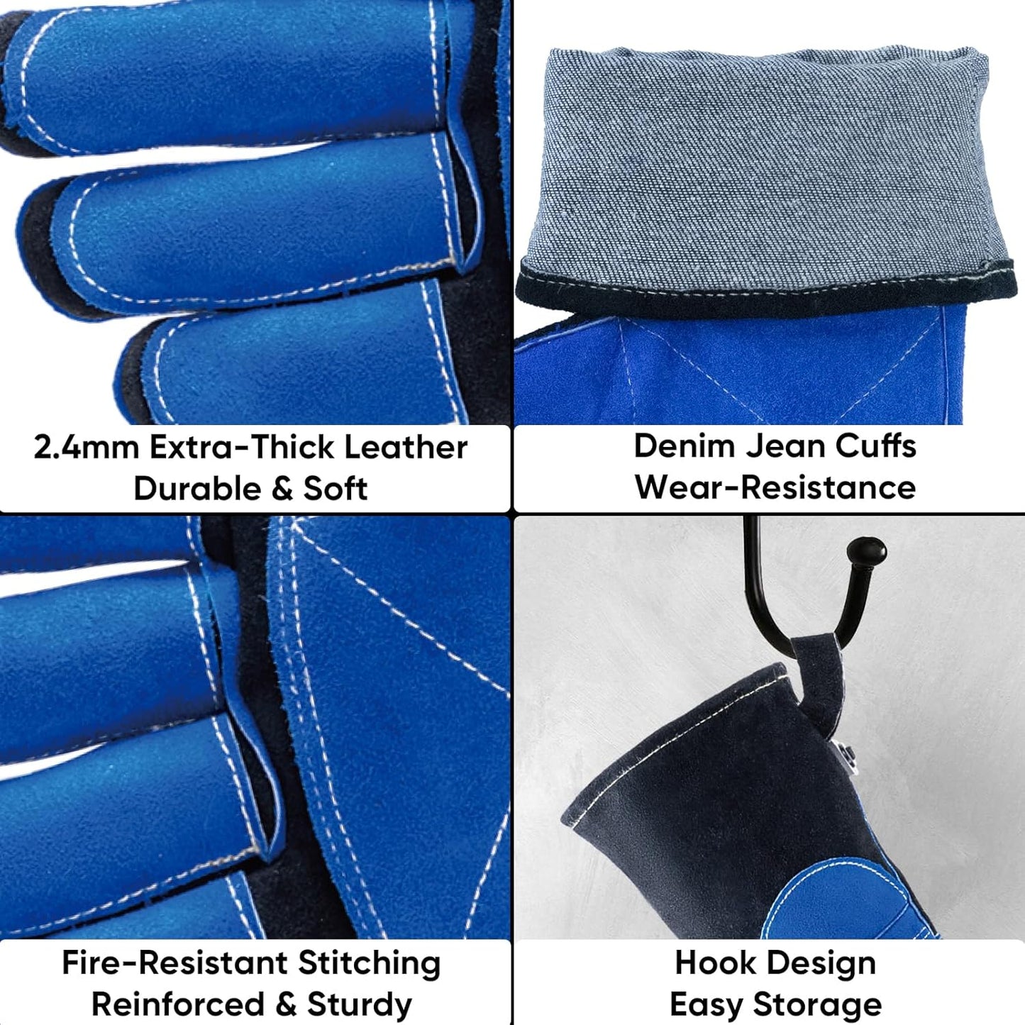 TICONN Welding Gloves, 1000°F Heat-Resistant Fireproof Leather Gloves for Welders, Stick, Forge, Mig, Tig, BBQ, Baking, Oven