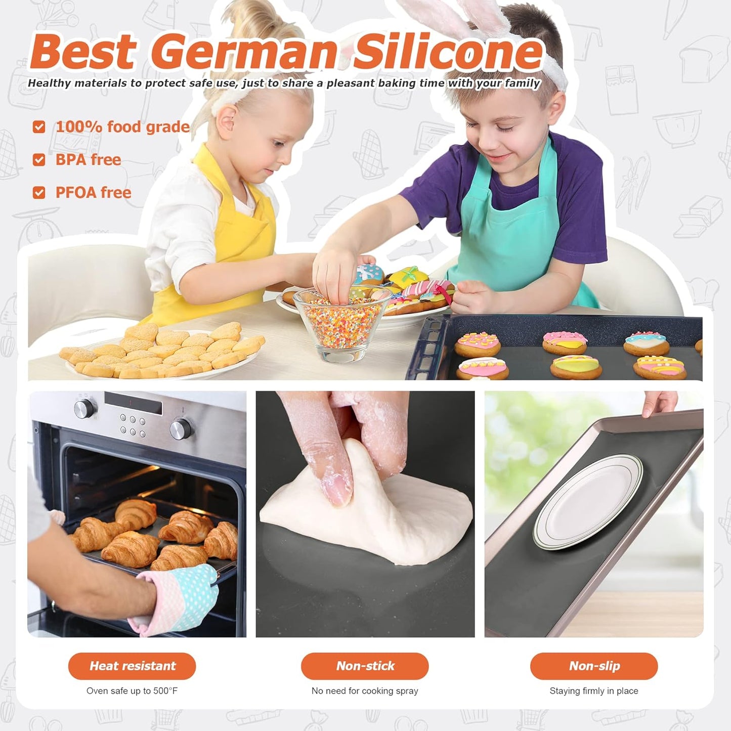 Silicone Baking Mat Roll - Best German Silicone - Non-slip Silicone Pastry Mat, Non-Stick Reusable Air Fryer Linner, Counter Mat, Oven Liner, Freeze Dryer Mat - 12IN x 8FT