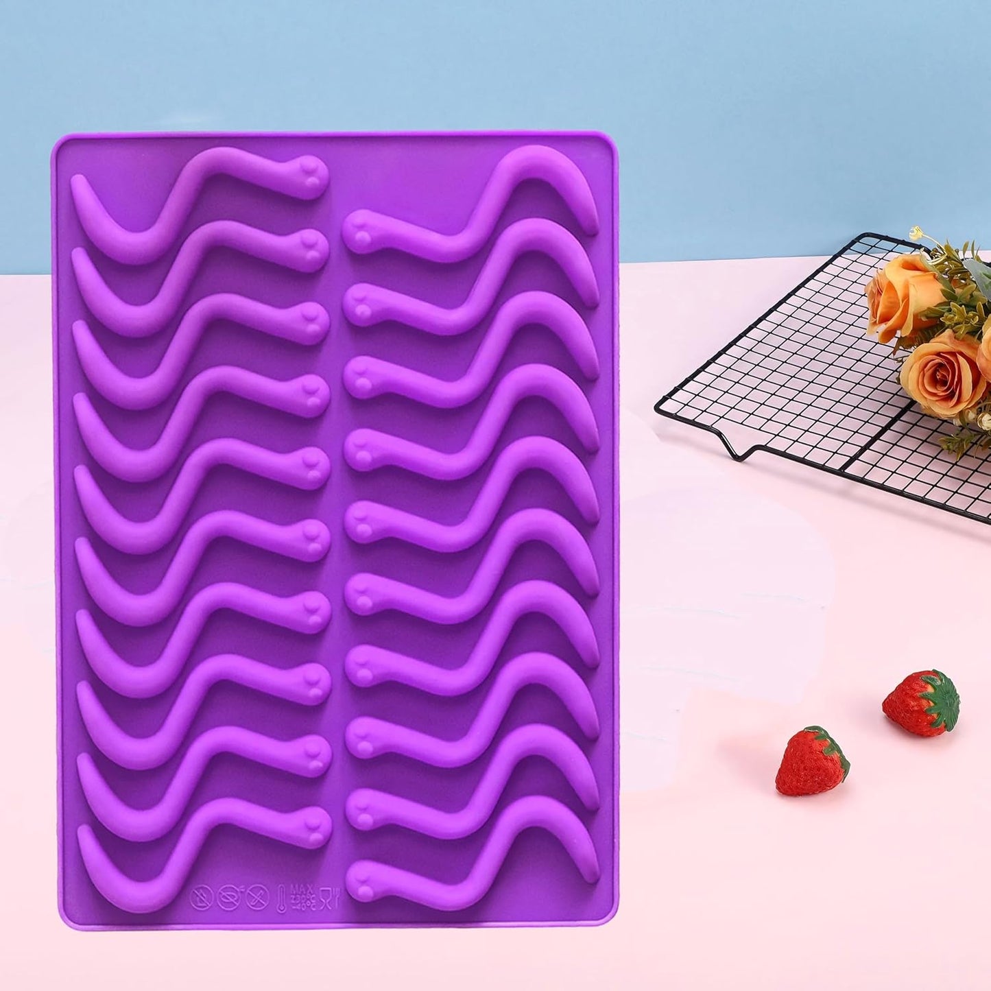 Gummy Candy Molds - 4Pcs Silicone Gummy Worm Molds for Kids With 2pcs Dropper,Non-stick and Bpa Free for Mini Candy Chocolate Gummies Baking