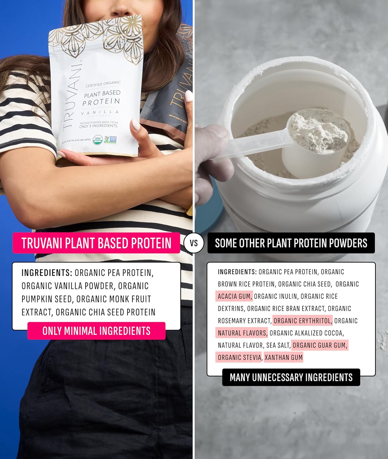 Truvani Vegan Pea Protein Powder | Vanilla | 20g Organic Plant Based Protein | 10 Servings | Keto | Gluten & Dairy Free | Low Carb | No Added Sugar