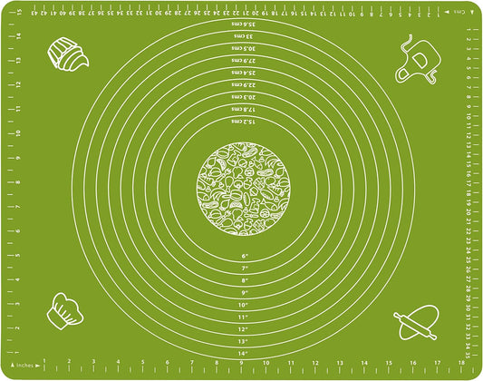 Silicone Baking Mat for Pastry Rolling Dough with Measurements, 19.7" x 15.7" BPA Free Non stick and Non Slip Green Table Sheet Baking Supplies for Bake Pizza Cake