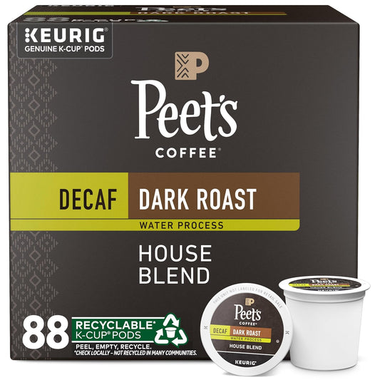Peet's Coffee, Dark Roast Decaf Keurig K-Cup Pods - Decaf House Blend 88 Count (4 Boxes of 22 K-Cup Pods)