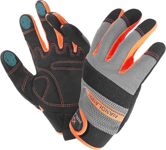 HANDLANDY Work Gloves for Men & Women, Utility Mechanic Working Gloves Touch Screen, Flexible Yard Work Gloves
