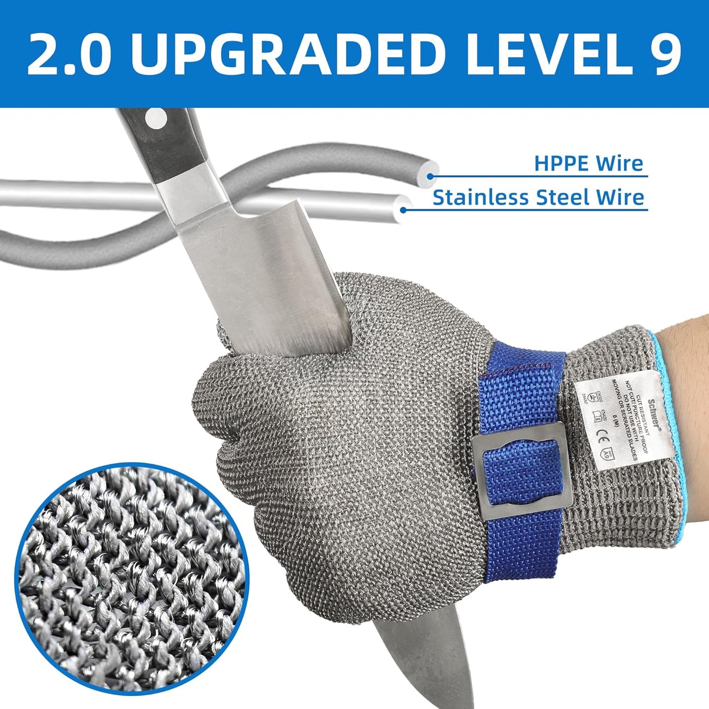 Schwer ANSI A9 Cut Resistant Glove, Food Grade Stainless Steel wire Mesh Metal Gloves, Knife Cutting Gloves for kitchen Mandoline Slicing Butcher Meat Cutting Oyster Shucking Fish Fillet（S, 1 PCS）