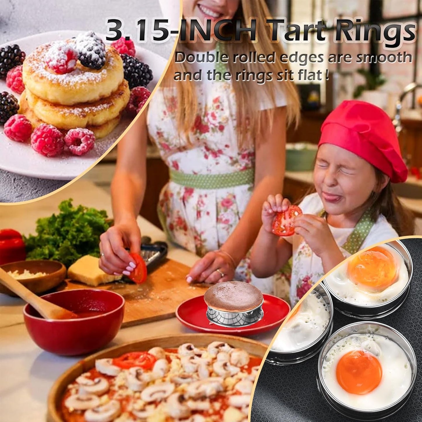 8 Pieces English Muffin Rings Crumpet Rings 3.15 Inch Stainless Steel Double Rolled Tart Ring Nonstick Metal Round Ring Mold for Kitchen Cooking Baking