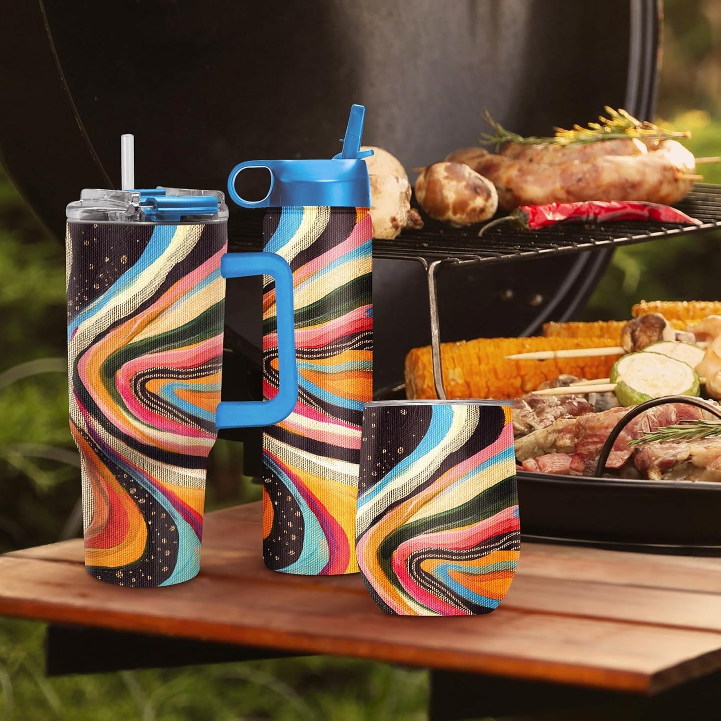 RainCaper 18/8 Stainless Steel Insulated Water Tumbler with Straw | 30oz, BPA-Free, Double Wall for Hot & Cold | Travel-Friendly, Cup Holder Ready (EttaVee Abstract 1)